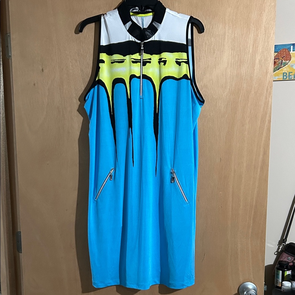 Jamie Sadock Sleeveless Blue and Yellow Golf Dress